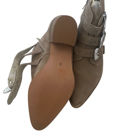 ASOS Triple Buckle Suede Western Ankle Boots Taupe Size 5 | Made in Italy - Picture 15 of 16